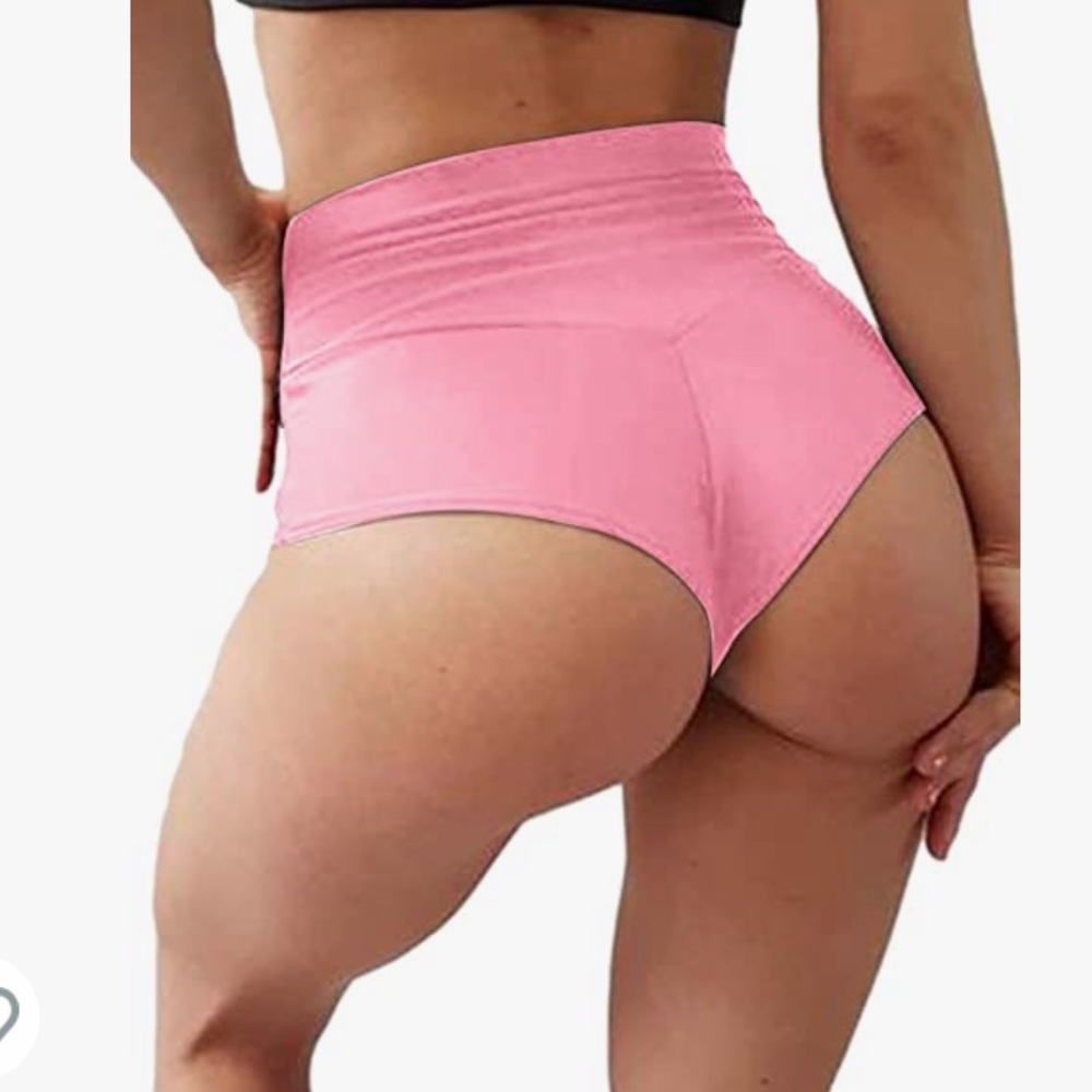 High waisted pink spandex shorts